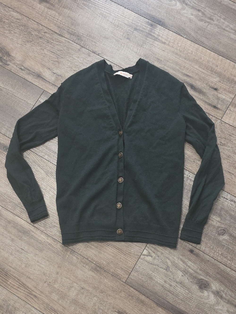 TORY BURCH Women's Olive Green Merino Wool Logo Button Up Cardigan Sweater